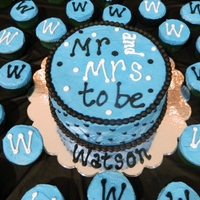 Tiffs Bridal Shower Cake Blue With Black Trim Surrounded By 48 Cupcakes Tiff's bridal shower cake - blue with black trim, surrounded by 48 cupcakes