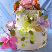 Special Birthday Fondant cake with sugarpaste bird, flower and butterflies
