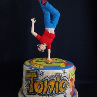 Moves Like...tonio! A birthday cake for my nephew, Tonio, who is celebrating his 17th! An accomplished dancer, i tried to depict one of his "moves"...