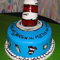 Dr.suess Baby Shower Cake I made the hat out of rice krispies. Fondant and gumpaste decorations. I painted everything with food coloring.