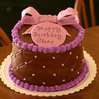 My Birthday Made this for myself to take to work. It is Double Chocolate cake with 2 layers of chocolate bavrarian cream and 1 layer of cherry pie...