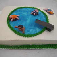 Graduation Pool Party My cousin and I made this cake for her graduation party at a pool. It was my first try at fondant people. Chubby - but they're cute!...