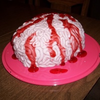 Brain Cake red velvet cake with fondant "brains" and raspberry filling for "blood"