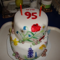 95Th Birthdat Hand painted "spring" flower birthday cake. Decided to try my hand at painting flowers. Not the best but was fun to do.