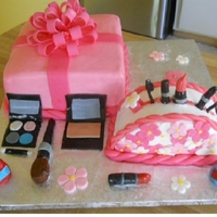 Girly Makeup Cake bc frosting on cake, gumpaste and mm fondant on makeup.