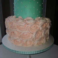 Strawberry Cake With Strawberry Buttercream On Bottom With Roses And Chocolate Cake With Buttercream On Top Strawberry cake with strawberry buttercream on bottom with roses and chocolate cake with buttercream on top.