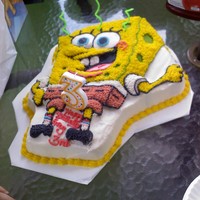 My Son's Birthday Cake Vanilla cake using a spongebob pan