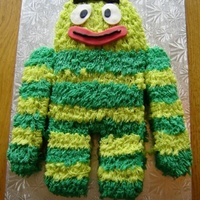 For My Sons 5Th Birthday Brobee From The Tv Show Yo Gabba Gabba Buttercream Icing With Fondant Details Cones On Head Were Waffle Ice Cre For my son's 5th birthday. Brobee from the TV show Yo Gabba Gabba. Buttercream icing with fondant details. Cones on head were waffle...