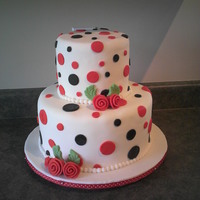 Polka Dot Cake I made this for a friend's 50s themed wedding, with a red, black and white polka-dot decorating theme. I thought the ribbon roses...