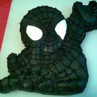 Black Spidey this is buttercream icing piped on a cake from a spidey cake pan.