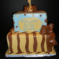 Giraffe Baby Shower 12 inch and 8 inch square cake with fondant giraffe