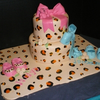 Leopard Shower Cake 6 and 8 in tiers hand painted leopard print for twin baby shower
