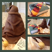 Harry Potter Themed Birthday Cake This was a fun cake to make! Most of the details are gumpaste, fondant covered cakes. The sorting hat is cake for the bottom 2/3 and rkt as...