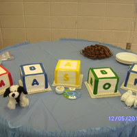 Mason's Baby Shower Baby blocks in different cake flavors. Iced in BC with Fondant letters.