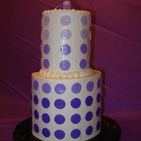 Purple Dots This turned out to be quite a tall cake! Iced in Buttercream with fondant accents in shades of purple. Roses on top are fondant.