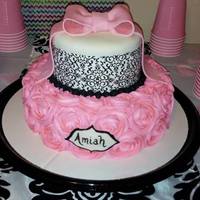 Rose Damask Baby Shower Cake damask, rose, rosette, bow, pink
