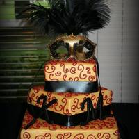 Masquerade airbrushed butter cream K&M are royal icing silk ribbon on the bottoms