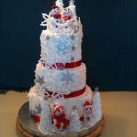 December Wedding Buttercream put on rough textured to resemble snow with gumpaste glittered snowglakes and fondant bride and groom plus the brides 2...