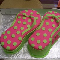 Flip Flops pink and green satin ice fondant decorations on vanilla butter cake