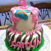 Caitlins Cake vanilla cake with vanilla satin ice decorations of zebra and flamingos
