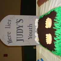 Over The Hill Grave Cake Thanks to CC members for their inspiration. This cake went over tremendously. The cake is covered in cookie crumbs and the feet are made...