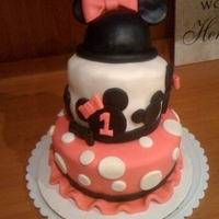 Minnie Mouse Cake This photo was inspired by margery, who has amazing cakes. The hat on the top is strawberry and each layer is a layer of white and a layer...