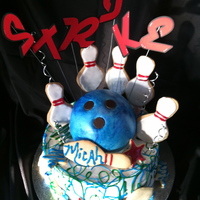 Bowl-O-Rama For a bowling themed birthday party. Double layer 14" triple chocolate cake with tiramisu mouse filing, BC frosting. Bowling ball made...