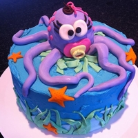 Octopus Baby Shower Cake This mom loved the under the sea theme and what better than a baby octopus with a pacifier. Dark Choc cake with a vanilla BC filling