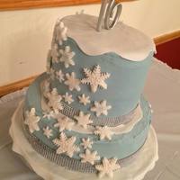 Sweet 16 Winter Wonderland Birthday Cake French Vanilla, Vanilla Buttercream, fondant snow and snowflakes with the rhinestones (not edible)