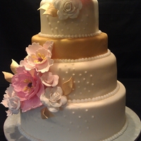 Fondant Gold Painted Tier Handmade Gumpaste Flowers Fondant, gold painted tier, handmade gumpaste flowers.