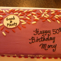 Good And Plenty Cake Client wanted the cake to look like Good n Plenty. Buttercream with fondant accents