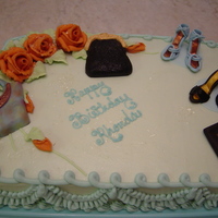 Shoes, Purses And Bible Icing and flowers in buttercream. Shoes, purses and Bible in fondant gumpaste.