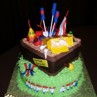 Fourth Of July Fireworks! Two layer cake with fondant and gumpaste fireworks. Unfortunately, delivery was an hour away ant it was really hot that day. By the time I...
