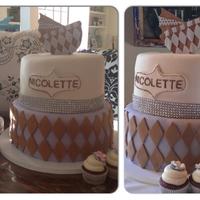 Lavender & Brown Baby Shower Baby Shower Cake & 60 cupcakes for the favors. Cake & Topper was inspired by the invitation.