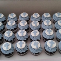 Christening Cupcakes Chocolate Cupcake w/ SMBC. Gumpaste decoration on top brushed with luster dust for a little sparkle.