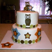 Owl Themed Baby Shower Cake Owl themed baby shower cake by request. First time using fondant at all so I had to improvise when it came to tools. Top tier is 6",...