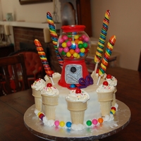 Gumballs And Ice Cream Gumball machine and ice cream cones inspired by so many cakes here on CC. All edible except for the glass ball the gumballs are in.