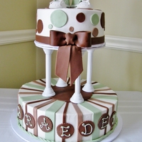 Brown & Green Baby Cake Mom-to-be needed a separate cake that was gluten free. Used pillars to keep it away from main cake. Decorated in same color scheme to tie...