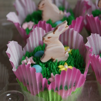 Easter Cupcakes The bunnies were cut from swirled gumpaste and I painted a few details on them, attached toothpicks for placement and made little royal...