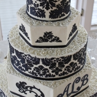 Navy Damask Monogram & Scrolls 
