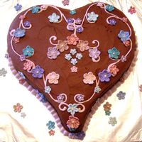 Valentine Heart Chocolate Cake with chocolate buttercream and fondant flowers.