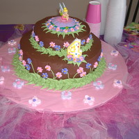 Tinker Bell Cake Chocolate cake with buttercream frosting. Made for my great niece. She loves pink. :)