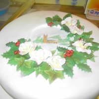 Church Scene Hand painted plaque with Christmas roses