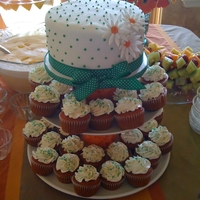 Baby Shower Cake And Cupcakes fondant covered cake with cupcake accents