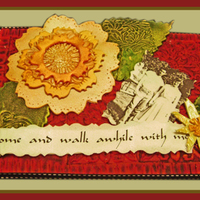 Come And Walk Awhile With Me Anniversary Topper Edible Decorations Fondant Rice Paper Edible Ink On Foamcore Base Ribbon On Edge P "Come and walk awhile with me": anniversary topper. Edible decorations (fondant, rice paper, edible ink) on foamcore base, ribbon...