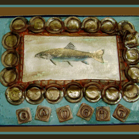 Caught Grooms Cake Topper Fondant On Foamcore Base Ribbon Around The Edge "Caught": groom's cake topper, fondant on foamcore base, ribbon around the edge.