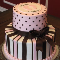 Pink & Brown Baby Shower For a baby shower. Vanilla cake with raspberry buttercream, iced in buttercream with fondant accents.