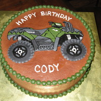 4 Wheeler Cake Made for a 16yr old boy who adores his ATV- they were very specific that it was a green Polaris sportsman 850 with snorkels, ha! All...