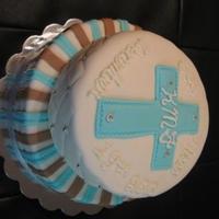 Baby Boy Baptism light blue and brown with cross double layer with fondant
