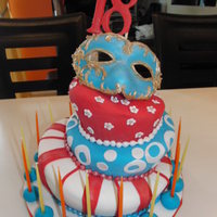 My Daughter's 18Th Birthday Topsy cake with mask all using fondant for my Daughter's 18th Birthday.